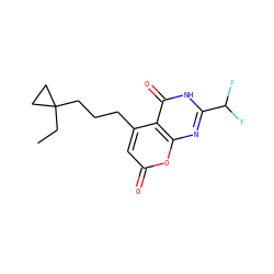CCC1(CCCc2cc(=O)oc3nc(C(F)F)[nH]c(=O)c23)CC1 ZINC000066074626