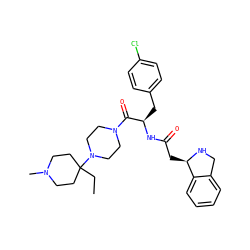 CCC1(N2CCN(C(=O)[C@@H](Cc3ccc(Cl)cc3)NC(=O)C[C@H]3NCc4ccccc43)CC2)CCN(C)CC1 ZINC000036285193