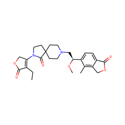 CCC1=C(N2CCC3(CCN(C[C@H](OC)c4ccc5c(c4C)COC5=O)CC3)C2=O)COC1=O ZINC001772604682