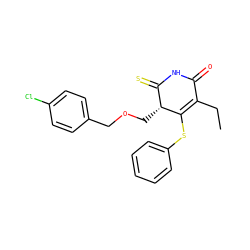 CCC1=C(Sc2ccccc2)[C@H](COCc2ccc(Cl)cc2)C(=S)NC1=O ZINC000102816688