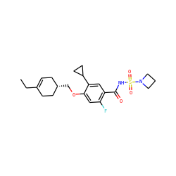 CCC1=CC[C@H](COc2cc(F)c(C(=O)NS(=O)(=O)N3CCC3)cc2C2CC2)CC1 ZINC000261103247