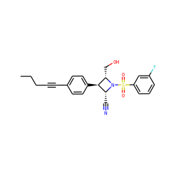 CCCC#Cc1ccc([C@@H]2[C@@H](C#N)N(S(=O)(=O)c3cccc(F)c3)[C@H]2CO)cc1 ZINC000095605459