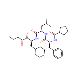 CCCC(=O)C(=O)[C@H](CC1CCCCC1)NC(=O)[C@H](CC(C)C)NC(=O)[C@H](Cc1ccccc1)NC(=O)C1CCCC1 ZINC000003920962