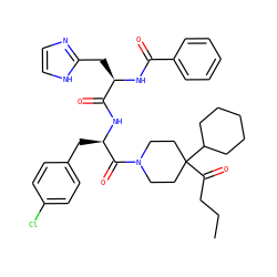 CCCC(=O)C1(C2CCCCC2)CCN(C(=O)[C@@H](Cc2ccc(Cl)cc2)NC(=O)[C@@H](Cc2ncc[nH]2)NC(=O)c2ccccc2)CC1 ZINC000028371291