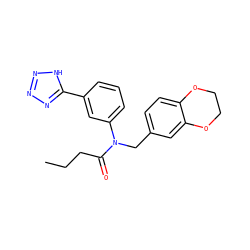 CCCC(=O)N(Cc1ccc2c(c1)OCCO2)c1cccc(-c2nnn[nH]2)c1 ZINC000084655401