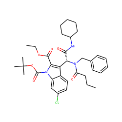 CCCC(=O)N(Cc1ccccc1)[C@@H](C(=O)NC1CCCCC1)c1c(C(=O)OCC)n(C(=O)OC(C)(C)C)c2cc(Cl)ccc12 ZINC000113884174