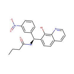 CCCC(=O)N[C@@H](c1cccc([N+](=O)[O-])c1)c1ccc2cccnc2c1O ZINC000003894216