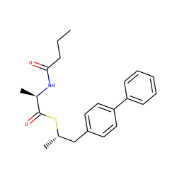 CCCC(=O)N[C@H](C)C(=O)S[C@@H](C)Cc1ccc(-c2ccccc2)cc1 ZINC000103190651