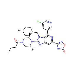 CCCC(=O)N1C[C@@H](C)N(c2nc3cc(-c4noc(=O)[nH]4)nc(-c4cncc(Cl)c4)c3n2C[C@H]2CC[C@H](C)CC2)[C@H](C)C1 ZINC000261078585
