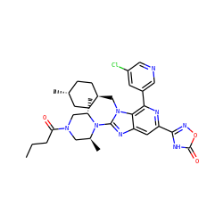 CCCC(=O)N1C[C@H](C)N(c2nc3cc(-c4noc(=O)[nH]4)nc(-c4cncc(Cl)c4)c3n2C[C@H]2CC[C@H](C)CC2)[C@@H](C)C1 ZINC001772578662