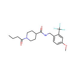 CCCC(=O)N1CCC(C(=O)NCc2ccc(OC)cc2C(F)(F)F)CC1 ZINC001772606617
