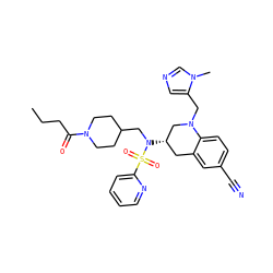 CCCC(=O)N1CCC(CN([C@H]2Cc3cc(C#N)ccc3N(Cc3cncn3C)C2)S(=O)(=O)c2ccccn2)CC1 ZINC000028815470