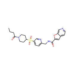 CCCC(=O)N1CCC(S(=O)(=O)c2ccc(CNC(=O)c3cc4ccncc4o3)nc2)CC1 ZINC001772643628