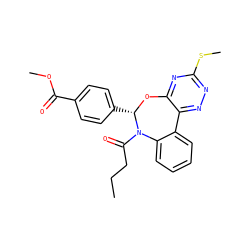 CCCC(=O)N1c2ccccc2-c2nnc(SC)nc2O[C@H]1c1ccc(C(=O)OC)cc1 ZINC000000684724