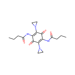 CCCC(=O)NC1=C(N2CC2)C(=O)C(NC(=O)CCC)=C(N2CC2)C1=O ZINC000102843013