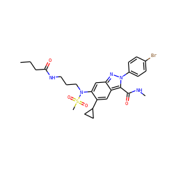 CCCC(=O)NCCCN(c1cc2nn(-c3ccc(Br)cc3)c(C(=O)NC)c2cc1C1CC1)S(C)(=O)=O ZINC000096174179