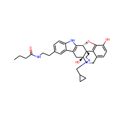 CCCC(=O)NCCc1ccc2[nH]c3c(c2c1)C[C@@]1(O)[C@H]2Cc4ccc(O)c5c4[C@@]1(CCN2CC1CC1)[C@H]3O5 ZINC000026938296