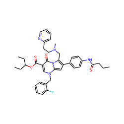 CCCC(=O)Nc1ccc(-c2cc3n(Cc4ccccc4F)cc(C(=O)OC(CC)CC)c(=O)n3c2CN(C)CCc2ccccn2)cc1 ZINC000026272149