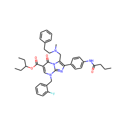 CCCC(=O)Nc1ccc(-c2nc3n(Cc4ccccc4F)cc(C(=O)OC(CC)CC)c(=O)n3c2CN(C)CCc2ccccc2)cc1 ZINC000026272144