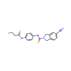 CCCC(=O)Nc1ccc(NC(=O)N2Cc3ccc(C#N)cc3C2)cc1 ZINC000166882640