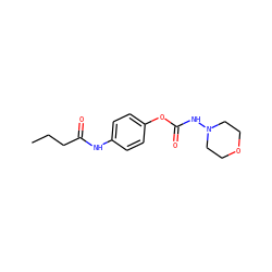 CCCC(=O)Nc1ccc(OC(=O)NN2CCOCC2)cc1 ZINC000029463796