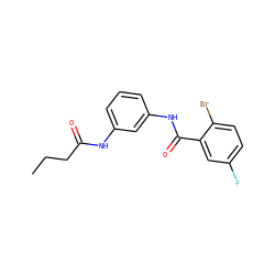 CCCC(=O)Nc1cccc(NC(=O)c2cc(F)ccc2Br)c1 ZINC000055550352