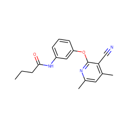 CCCC(=O)Nc1cccc(Oc2nc(C)cc(C)c2C#N)c1 ZINC000000129449