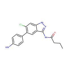 CCCC(=O)Nc1n[nH]c2cc(Cl)c(-c3ccc(N)cc3)cc12 ZINC000049109499