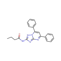 CCCC(=O)Nc1nc2nc(-c3ccccc3)cc(-c3ccccc3)n2n1 ZINC000002245176
