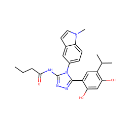 CCCC(=O)Nc1nnc(-c2cc(C(C)C)c(O)cc2O)n1-c1ccc2c(ccn2C)c1 ZINC000115808248