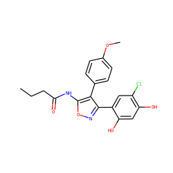 CCCC(=O)Nc1onc(-c2cc(Cl)c(O)cc2O)c1-c1ccc(OC)cc1 ZINC000299839003