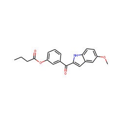 CCCC(=O)Oc1cccc(C(=O)c2cc3cc(OC)ccc3[nH]2)c1 ZINC000013470983