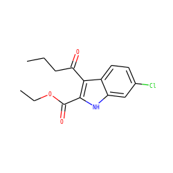 CCCC(=O)c1c(C(=O)OCC)[nH]c2cc(Cl)ccc12 ZINC000473113001