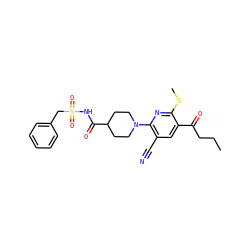 CCCC(=O)c1cc(C#N)c(N2CCC(C(=O)NS(=O)(=O)Cc3ccccc3)CC2)nc1SC ZINC000140482743