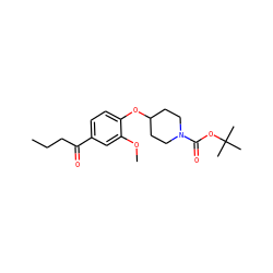 CCCC(=O)c1ccc(OC2CCN(C(=O)OC(C)(C)C)CC2)c(OC)c1 ZINC000040380283