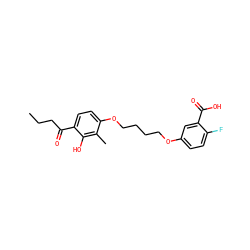 CCCC(=O)c1ccc(OCCCCOc2ccc(F)c(C(=O)O)c2)c(C)c1O ZINC000169351863