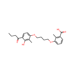 CCCC(=O)c1ccc(OCCCCOc2cccc(C(=O)O)c2C)c(C)c1O ZINC000169351447