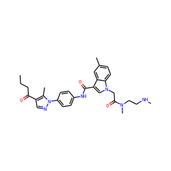 CCCC(=O)c1cnn(-c2ccc(NC(=O)c3cn(CC(=O)N(C)CCNC)c4ccc(C)cc34)cc2)c1C ZINC000299825300