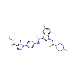 CCCC(=O)c1cnn(-c2ccc(NC(=O)c3cn(CC(=O)N4CCN(C)CC4)c4ccc(C)cc34)cc2)c1C ZINC000203554792