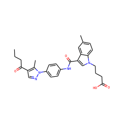 CCCC(=O)c1cnn(-c2ccc(NC(=O)c3cn(CCCC(=O)O)c4ccc(C)cc34)cc2)c1C ZINC000299829691