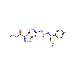 CCCC(=O)c1n[nH]c2cc(NC(=O)N[C@H](COC)c3ccc(F)cc3)ncc12 ZINC000261182809