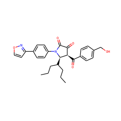 CCCC(CCC)[C@@H]1[C@H](C(=O)c2ccc(CO)cc2)C(=O)C(=O)N1c1ccc(-c2ccon2)cc1 ZINC000139268285