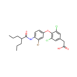 CCCC(CCC)C(=O)Nc1ccc(Oc2c(Cl)cc(CC(=O)O)cc2Cl)cc1Br ZINC000014969209