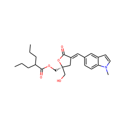 CCCC(CCC)C(=O)OC[C@@]1(CO)C/C(=C\c2ccc3c(ccn3C)c2)C(=O)O1 ZINC000169353135