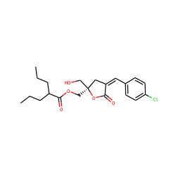 CCCC(CCC)C(=O)OC[C@]1(CO)C/C(=C/c2ccc(Cl)cc2)C(=O)O1 ZINC000040393753