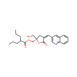 CCCC(CCC)C(=O)OC[C@]1(CO)C/C(=C/c2cnc3ccccc3c2)C(=O)O1 ZINC000045498278
