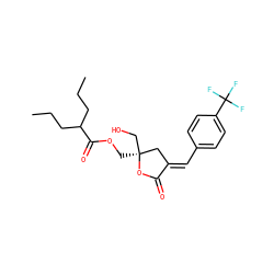 CCCC(CCC)C(=O)OC[C@]1(CO)C/C(=C\c2ccc(C(F)(F)F)cc2)C(=O)O1 ZINC000040836102