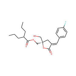 CCCC(CCC)C(=O)OC[C@]1(CO)C/C(=C\c2ccc(F)cc2)C(=O)O1 ZINC000040741519