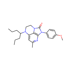 CCCC(CCC)N1CCn2c(=O)n(-c3ccc(OC)cc3)c3nc(C)cc1c32 ZINC000013652921