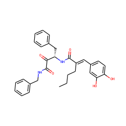CCCC/C(=C\c1ccc(O)c(O)c1)C(=O)N[C@@H](Cc1ccccc1)C(=O)C(=O)NCc1ccccc1 ZINC000071341263